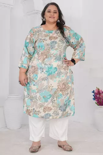 Off white color printed smart look plus size kurti