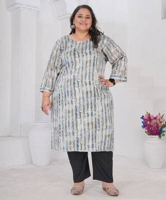 Grey color printed smart look plus size kurti 1