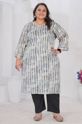 Grey color designer printed smart look plus size kurti