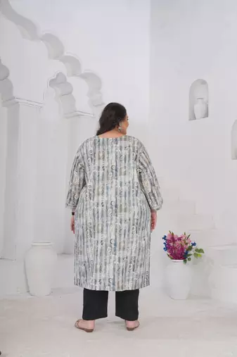 Grey color printed smart look plus size kurti
