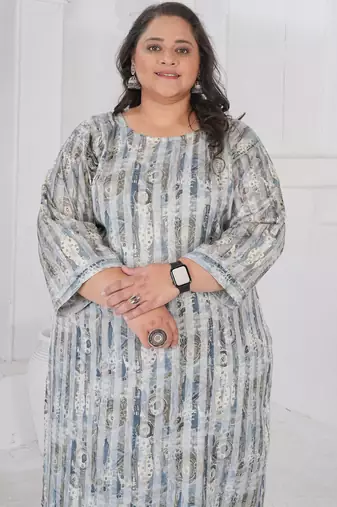 Grey color printed smart look plus size kurti