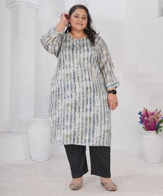 Grey color printed smart look plus size kurti 4