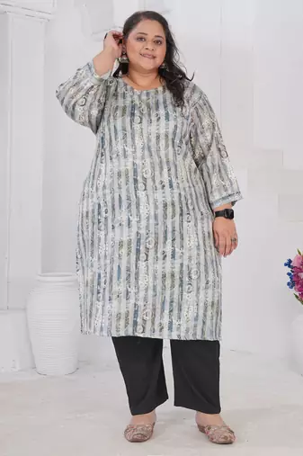Grey color printed smart look plus size kurti