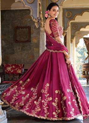pink silk lehenga choli with heavy thread work 2