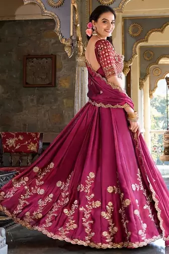 pink silk lehenga choli with heavy thread work