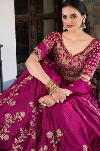 pink silk lehenga choli with heavy thread work