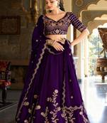 violet silk lehenga choli set with gold threadwork