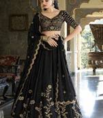 black silk lehenga choli with gold threadwork design