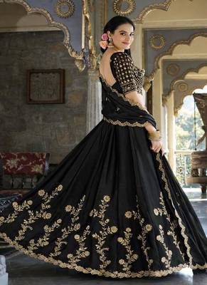 black silk lehenga choli with gold threadwork design 2