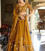 yellow silk lehenga choli with thread embroidery