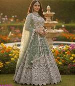 Green Net Semi Stitched Lehenga Choli with Embroidery & Dori Sequence Work