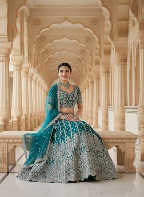 Blue Net Semi Stitched Lehenga Choli with Embroidery & Dori Sequence Work 2