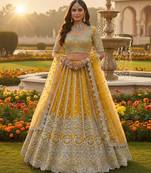 Yellow Net Semi Stitched Lehenga Choli with Embroidery & Dori Sequence Work