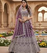 Lavender Net Semi Stitched Lehenga Choli with Embroidery & Dori Sequence Work