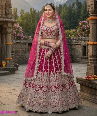 D Pink Net Semi Stitched Lehenga Choli with Embroidery & Dori Sequence Work 1