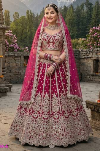 D Pink Net Semi Stitched Lehenga Choli with Embroidery & Dori Sequence Work