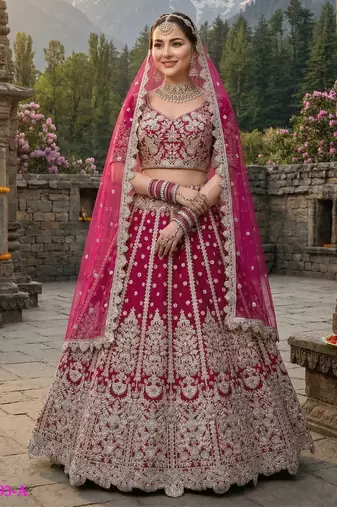 D Pink Net Semi Stitched Lehenga Choli with Embroidery & Dori Sequence Work