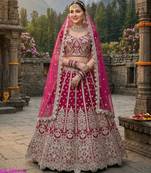 D Pink Net Semi Stitched Lehenga Choli with Embroidery & Dori Sequence Work