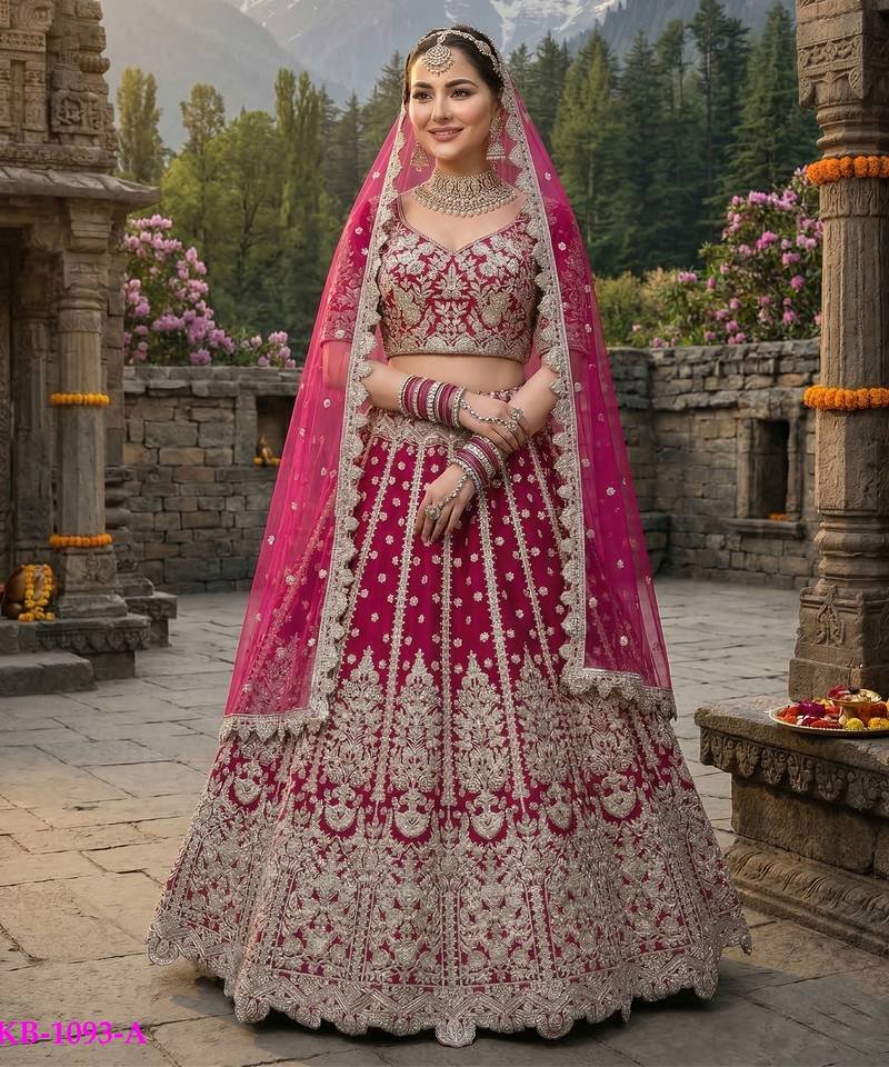 D Pink Net Semi Stitched Lehenga Choli with Embroidery & Dori Sequence Work