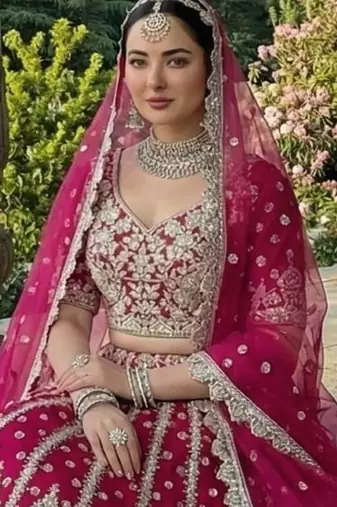 D Pink Net Semi Stitched Lehenga Choli with Embroidery & Dori Sequence Work