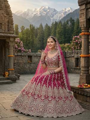 D Pink Net Semi Stitched Lehenga Choli with Embroidery & Dori Sequence Work 3