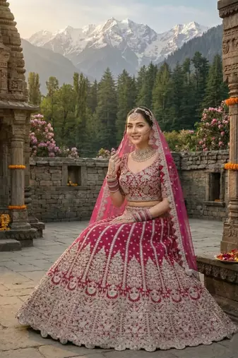 D Pink Net Semi Stitched Lehenga Choli with Embroidery & Dori Sequence Work
