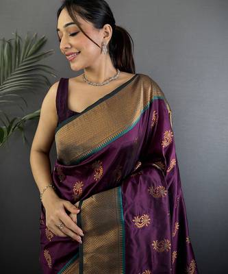Wine soft silk nath meenakari zari work paithani saree 3