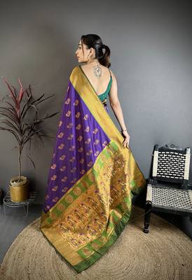 Purple soft silk nath meenakari zari work paithani saree 4