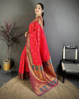 Rani pink soft silk nath meenakari zari work paithani saree 2