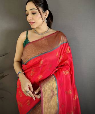 Rani pink soft silk nath meenakari zari work paithani saree 3
