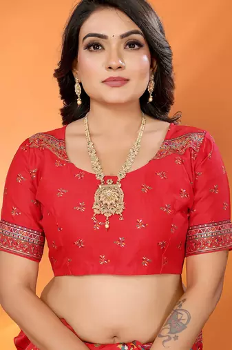 Red   pashmina silk meenakari weaving madhubani design kashmiri saree