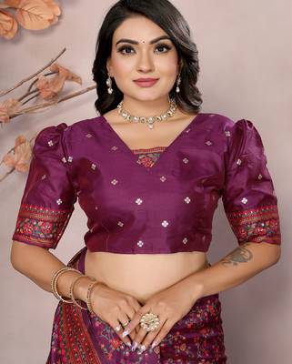 Wine pashmina silk meenakari weaving madhubani design kashmiri saree 5