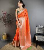Orange banarasi silk intricate  zari weaving kanjivaram sarees