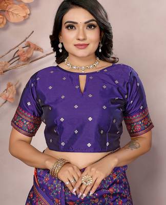 Purple pashmina silk meenakari weaving madhubani design kashmiri saree 5