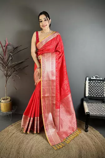 Red banarasi silk checked pattern kanjivaram sarees