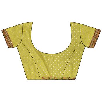 Golden yellow pashmina silk meenakari weaving madhubani design kashmiri saree 5