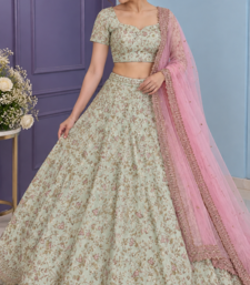 Light Green sequins,thread & dori and net ruffle Mulberry silk lehenga Choli