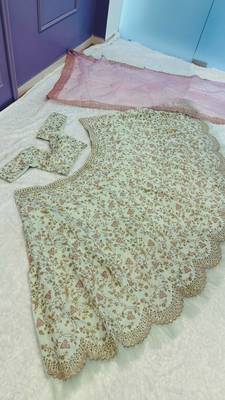 Light Green Color sequins,thread & dori work and net ruffle work Mulberry silk lehenga Choli 3