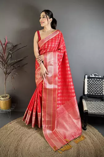 Red banarasi silk  delicate patterns kanjivaram sarees