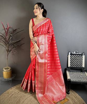 Red banarasi silk   delicate patterns kanjivaram sarees 1