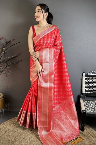 Red banarasi silk  delicate patterns kanjivaram sarees