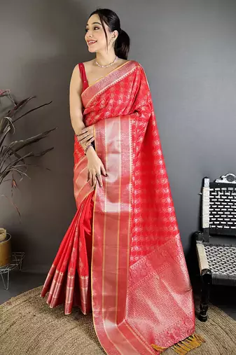 Red banarasi silk  delicate patterns kanjivaram sarees
