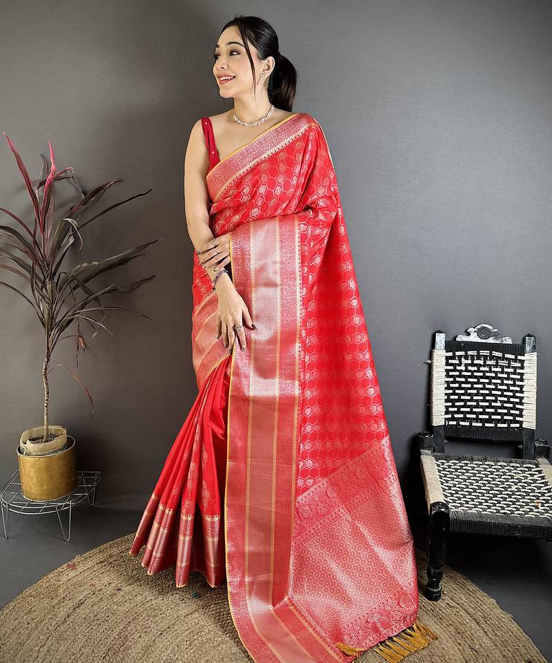 Red banarasi silk  delicate patterns kanjivaram sarees