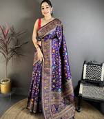 Purple pashmina silk meenakari weaving madhubani design kashmiri saree