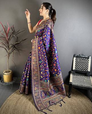 Purple pashmina silk meenakari weaving madhubani design kashmiri saree 2