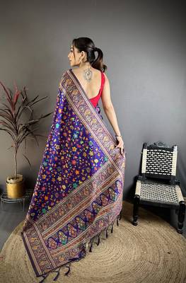 Purple pashmina silk meenakari weaving madhubani design kashmiri saree 4