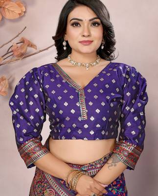 Purple pashmina silk meenakari weaving madhubani design kashmiri saree 5