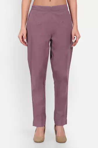 burgundy cotton trousers with side pocket high waist