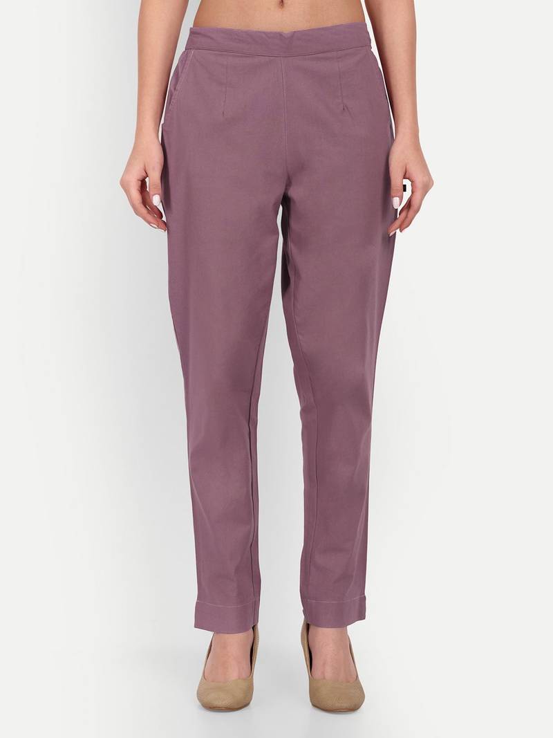 burgundy cotton trousers with side pocket high waist