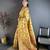 Yellow pashmina silk  floral & leaf elements madhubani design kashmiri saree